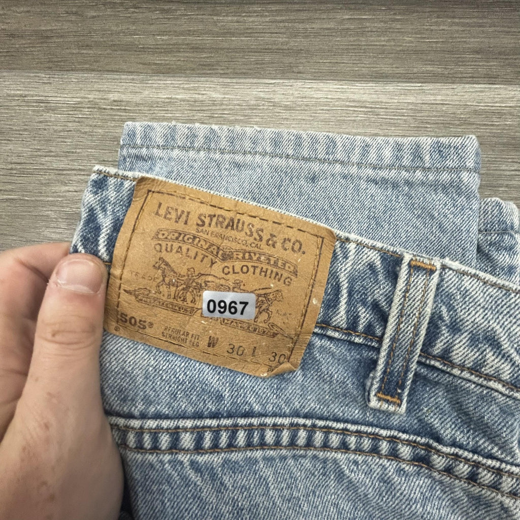 Vintage Levi's 505 Jeans Mens 30x28 Light Wash Straight Leg Orange Tab USA 90s