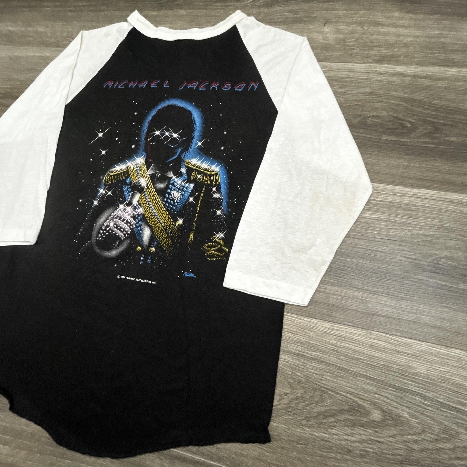 Vintage Michael Jackson Shirt Mens Small Black Victory Tour 1984 Raglan 80s USA