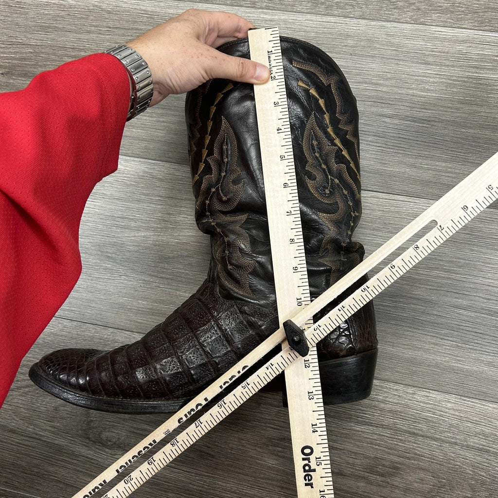 Dan Post Caiman Alligator Leather Cowboy Boots Brown Exotic Size 12 EW DP2386