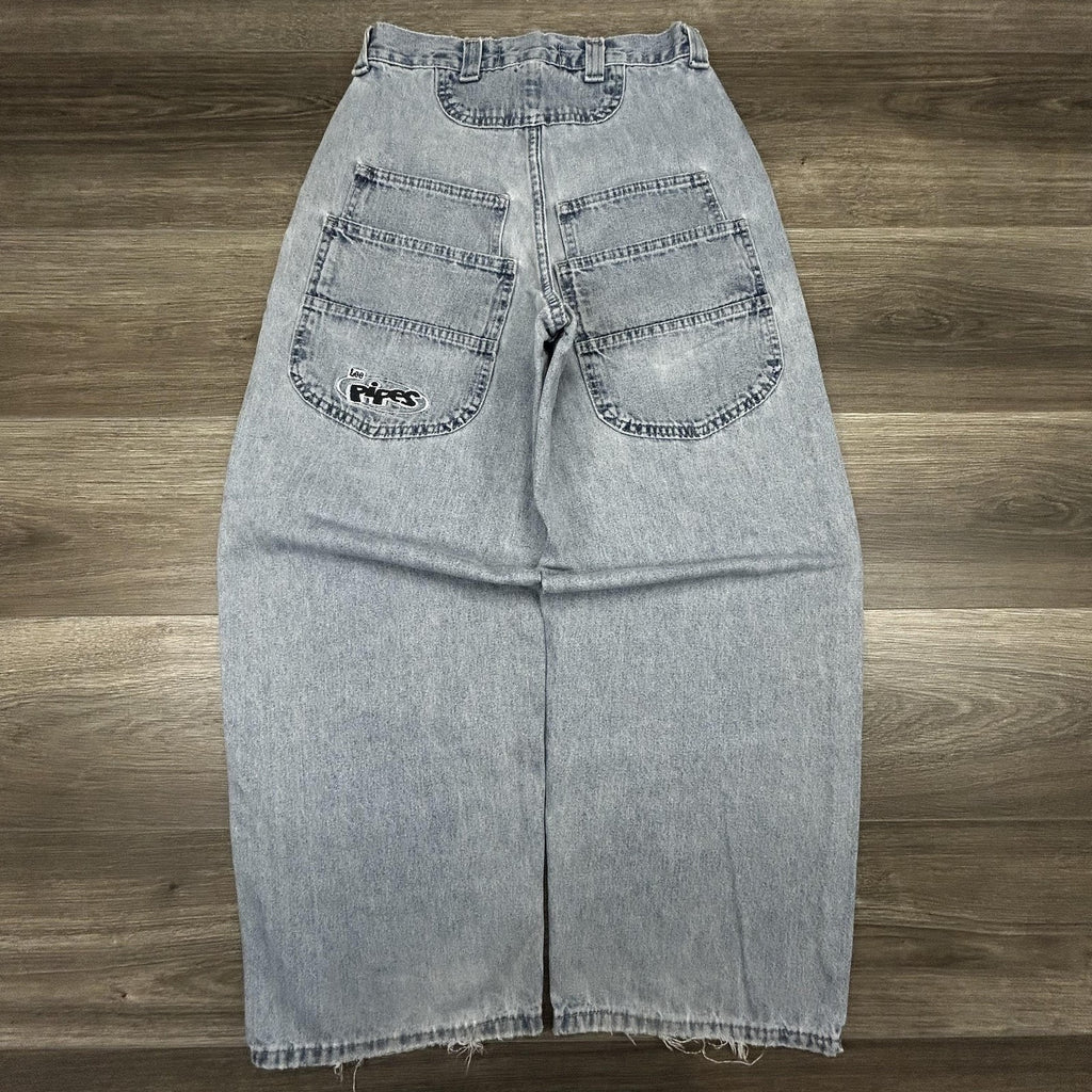 Vintage Lee Pipes Jeans Mens 28x29 Light Wash Wide Leg Baggy Rave JNCO Y2K