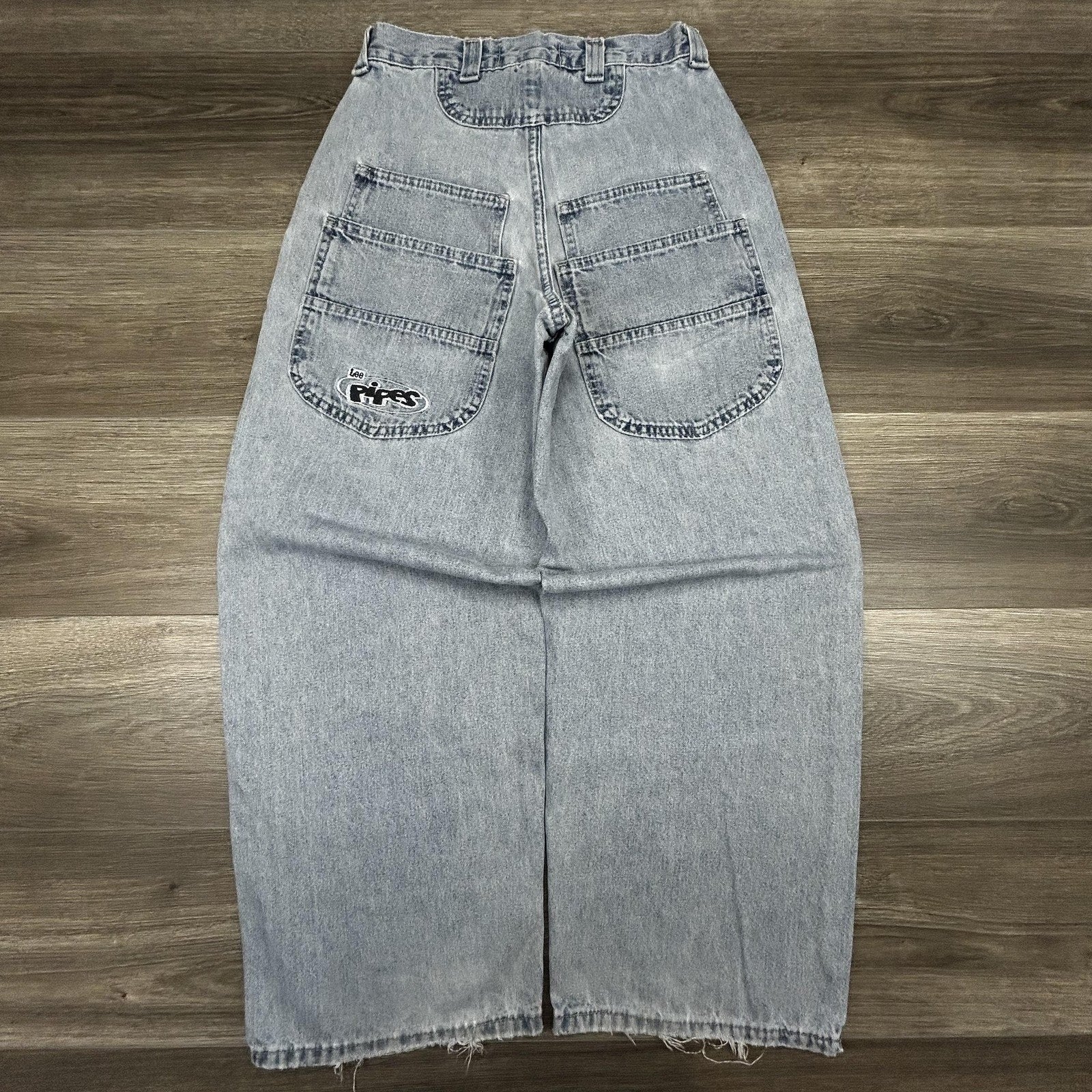 Vintage Lee Pipes Jeans Mens 28x29 Light Wash Wide Leg Baggy Rave JNCO Y2K