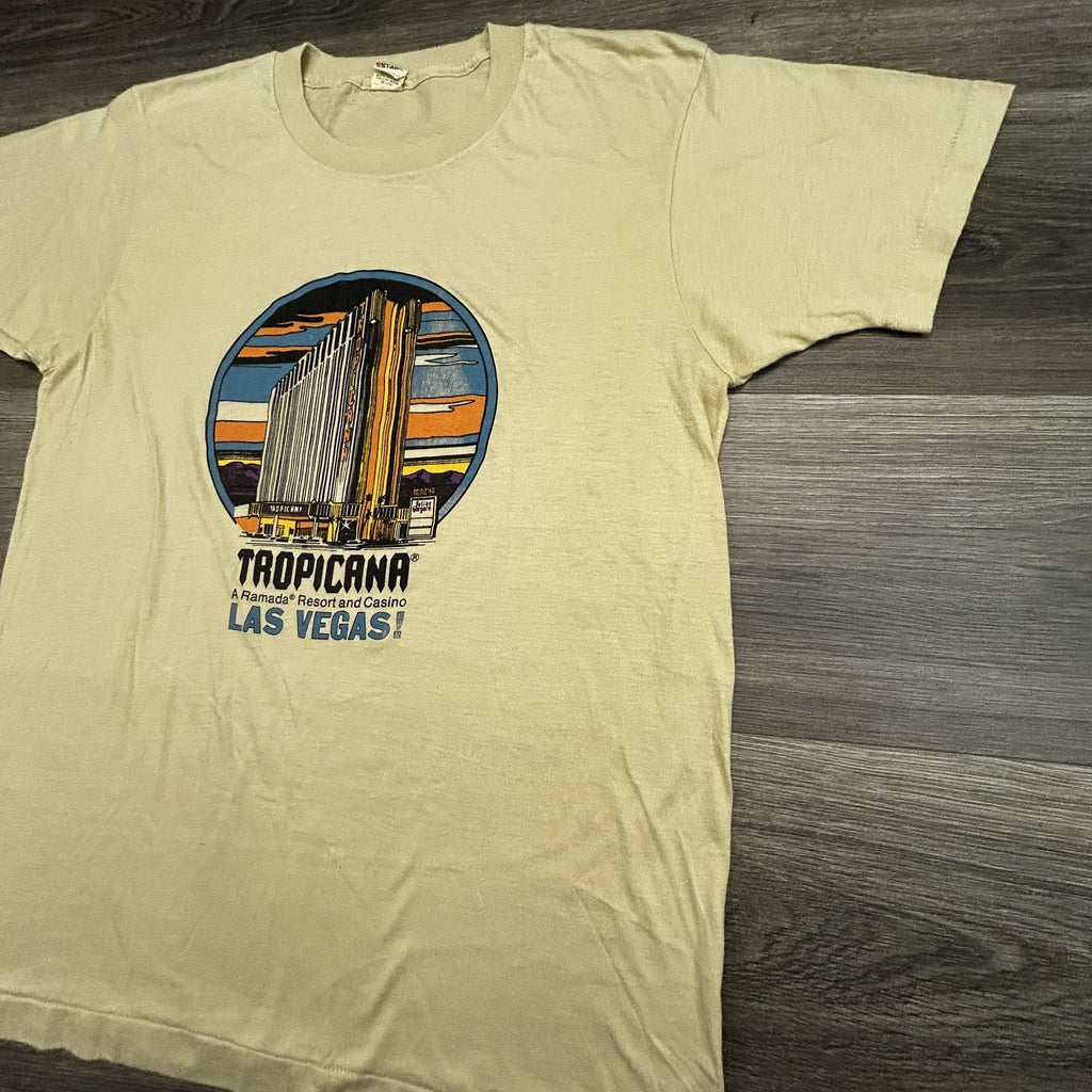 Vintage 80s Tropicana Las Vegas Shirt Mens Large Casino Faded Paper Thin USA