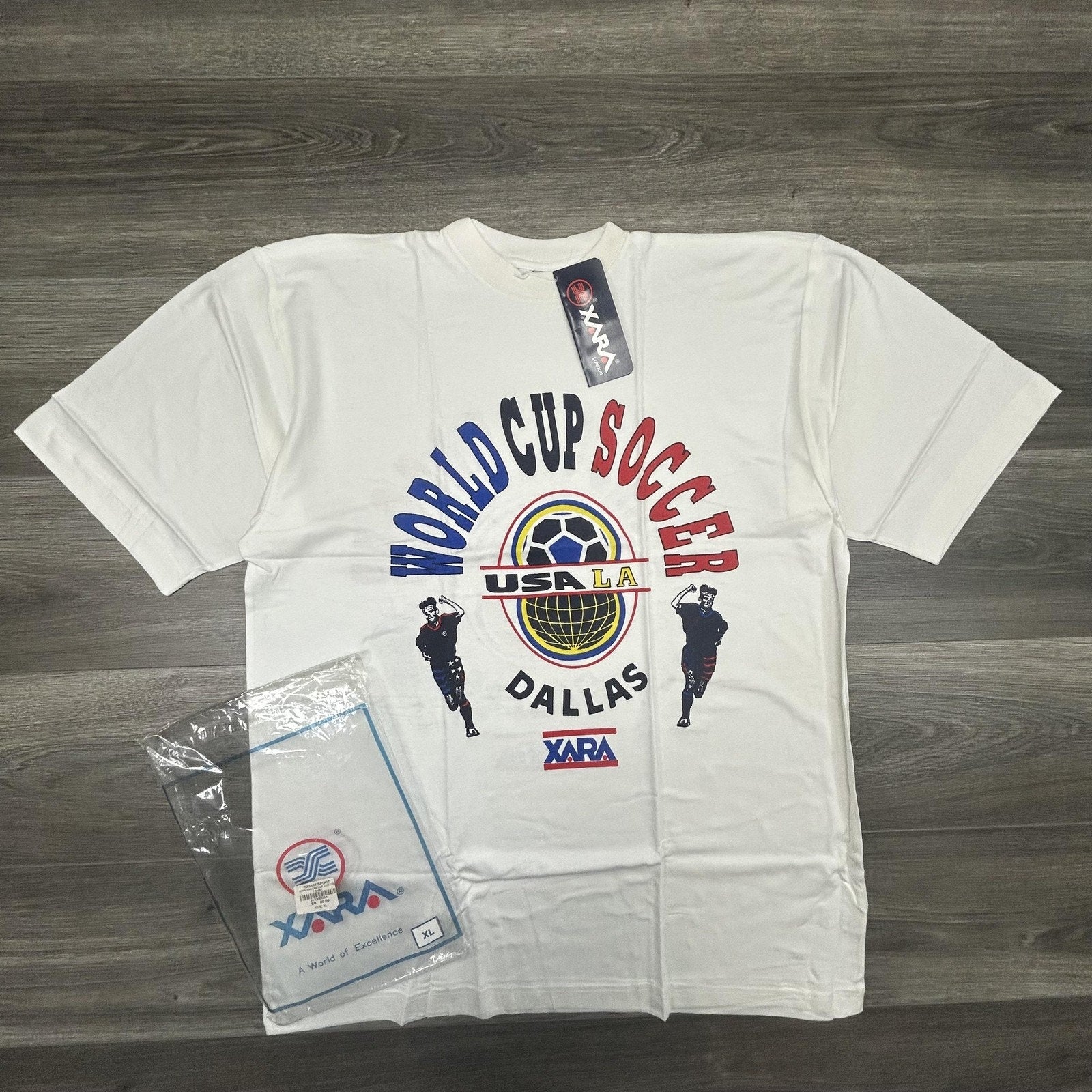 Vintage World Cup Shirt Mens XL White Dallas LA XARA Soccer Deadstock USA 90s