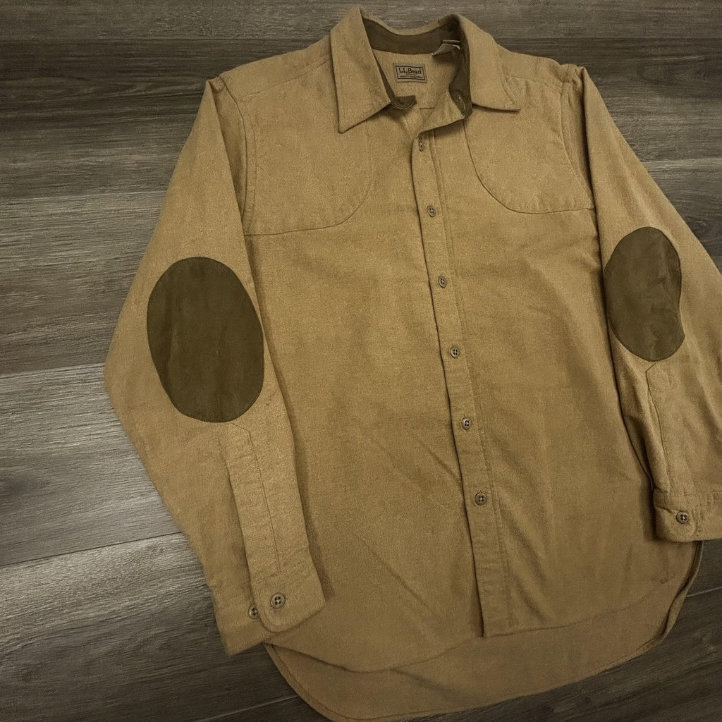 Vintage LL Bean Chamois Flannel Shirt Mens Medium Brown Suede Patches Hunting