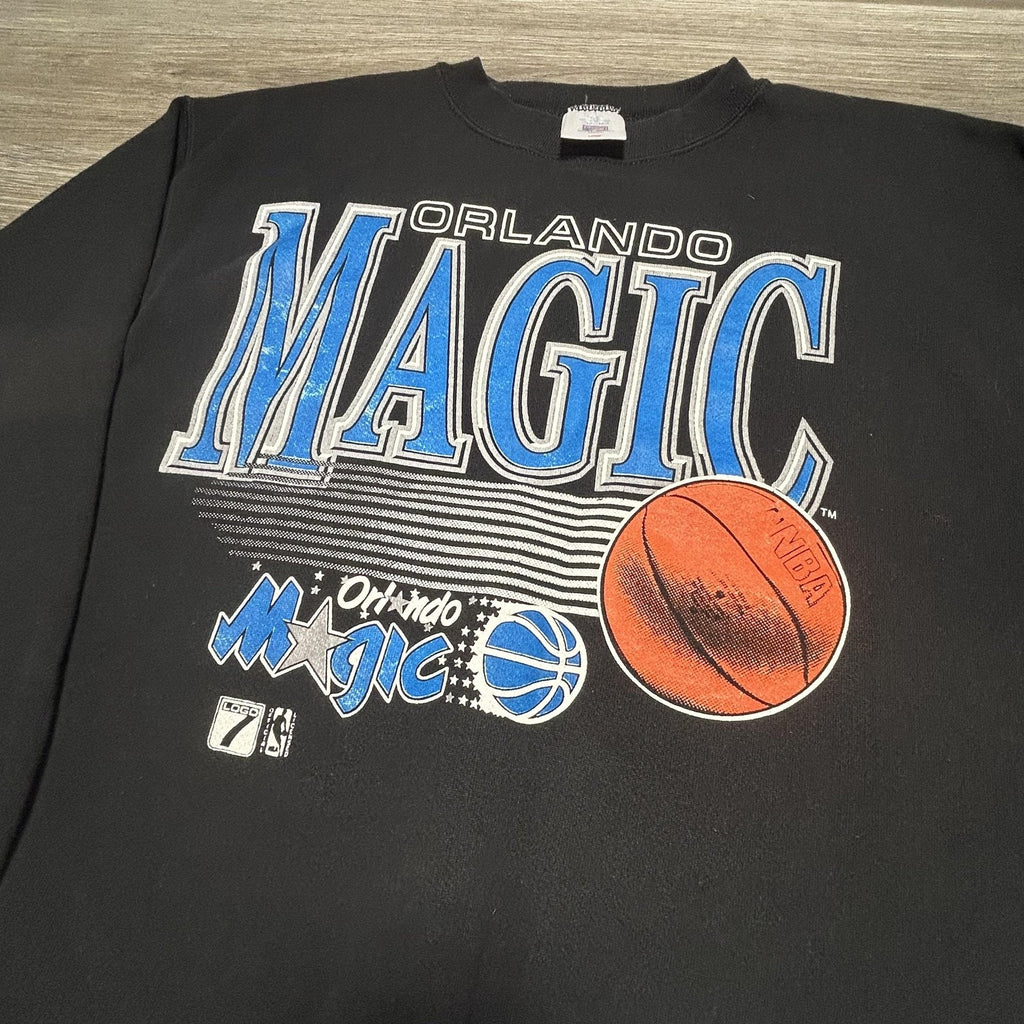 Vintage Orlando Magic Sweatshirt Mens Large Black NBA Basketball Logo 7 Shaq 90s