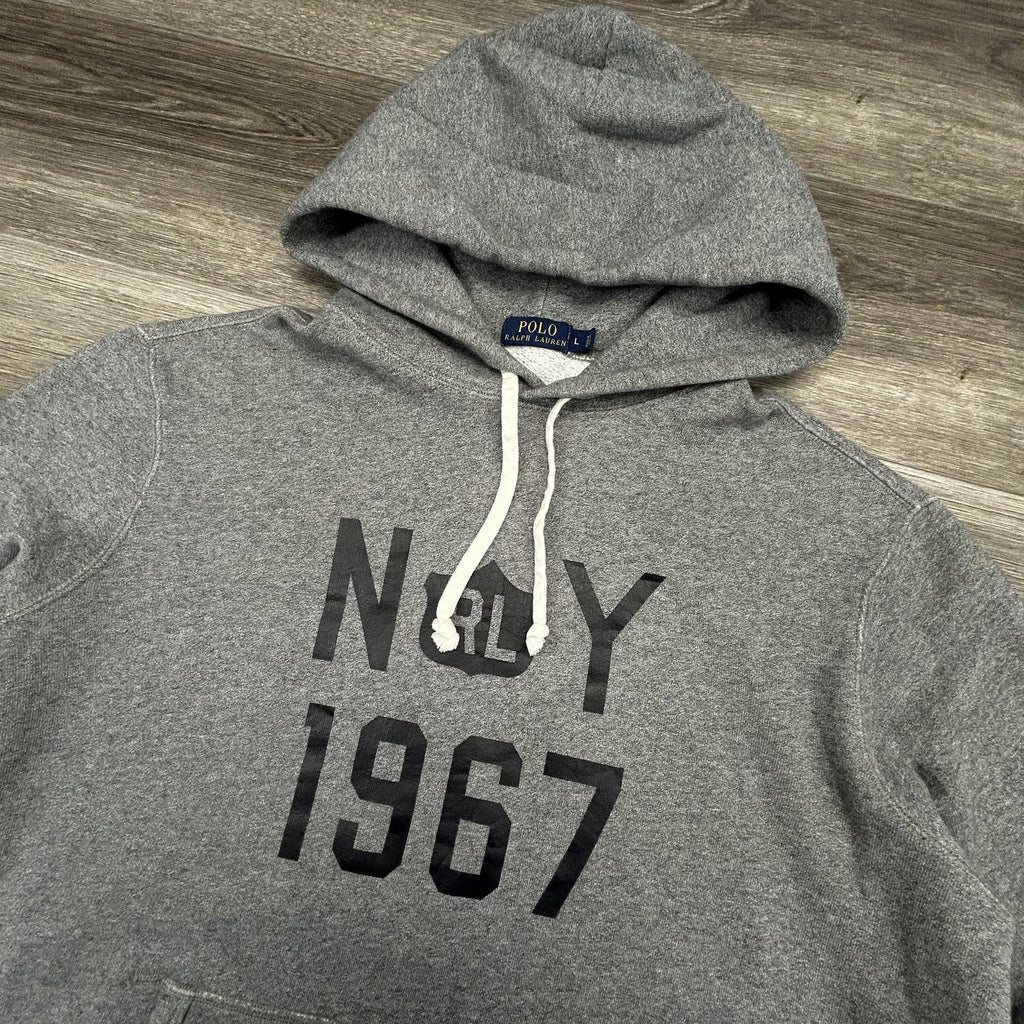 Polo Ralph Lauren Hoodie Mens Large Gray New York NY 1967 Graphic Logo Two Tone