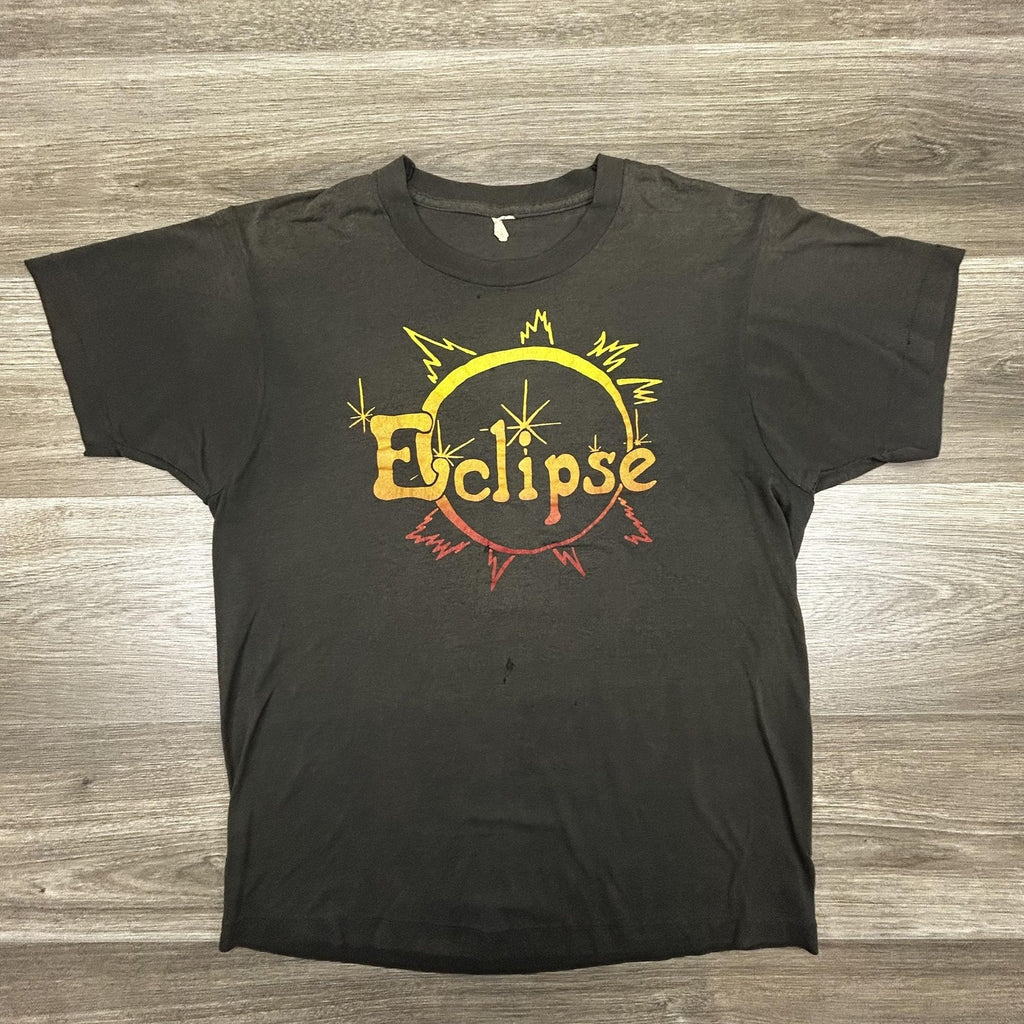 Vintage Eclipse Band Shirt Mens Small Black Solar Eclipse Faded 90s Made USA