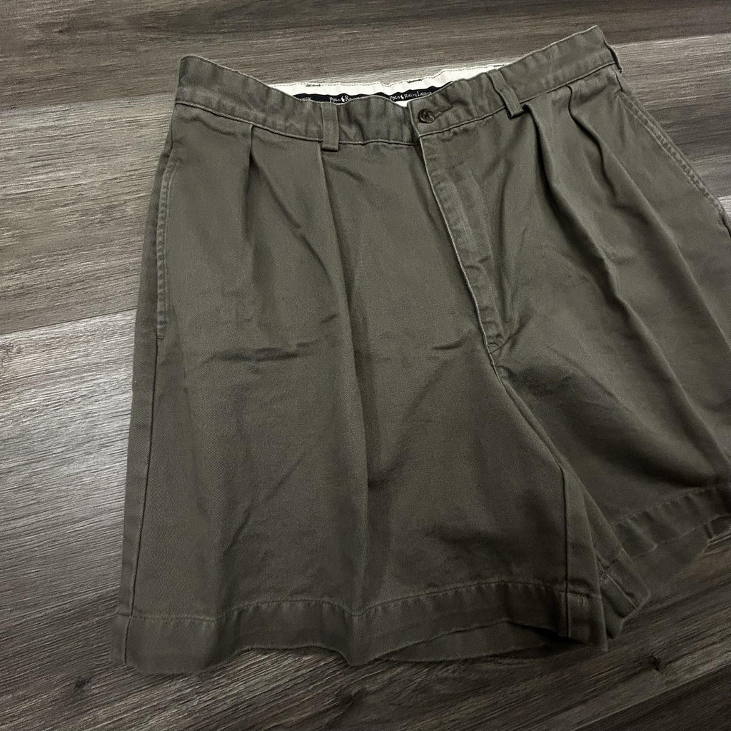 Vintage Polo Ralph Lauren Pleated Shorts Mens 32 Green Chino 6" Inseam Canvas