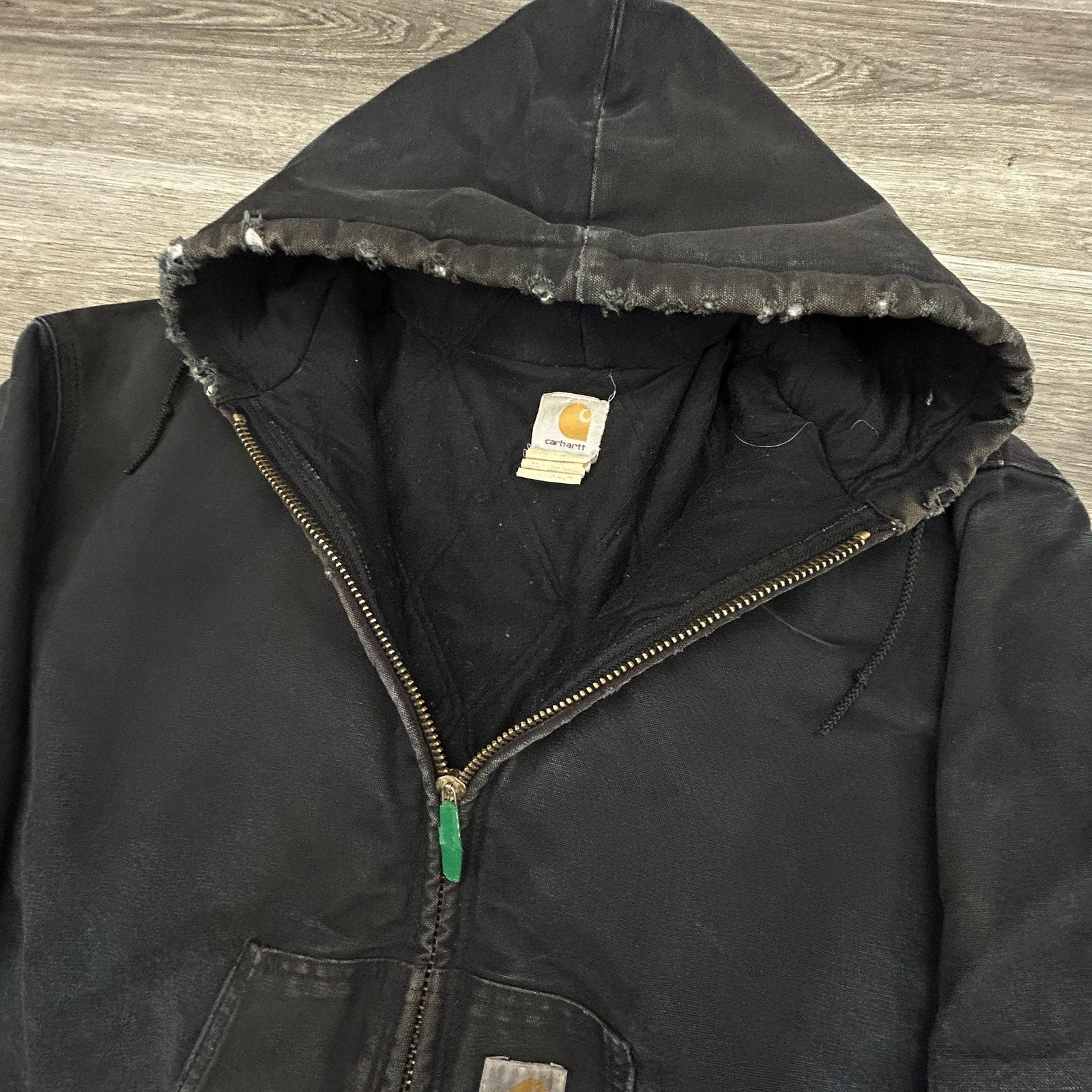 Vintage Carhartt Jacket Mens 2XL Black Hooded Canvas Faded Thrashed J04 BLK 90s