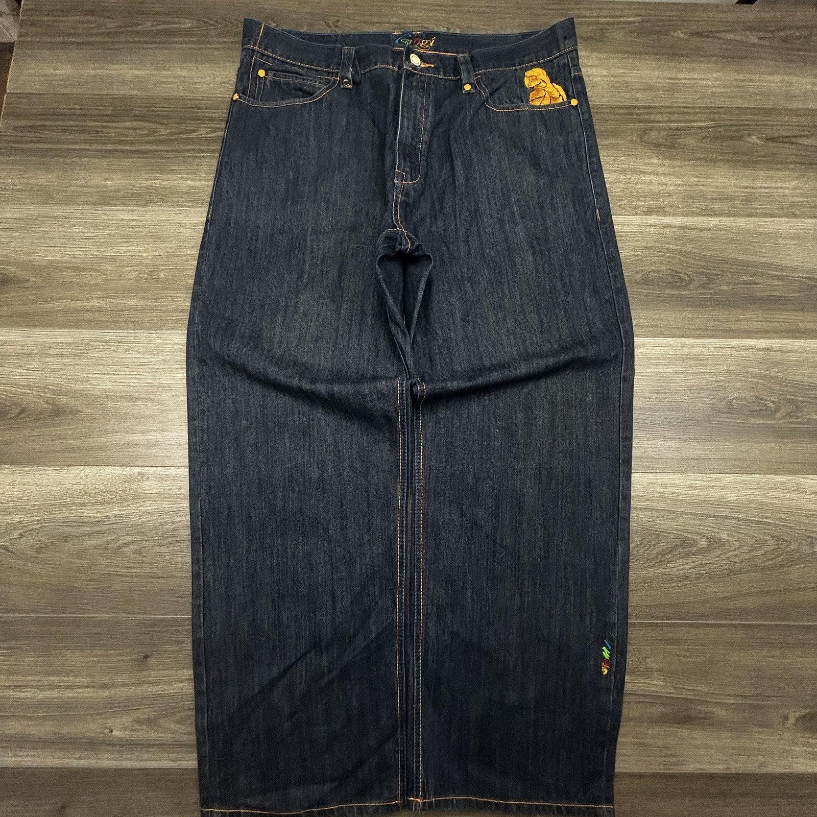Vintage Coogi Jeans Mens 40x32 Dark Wash Baggy Wide Leg Embroidered Pockets Y2K