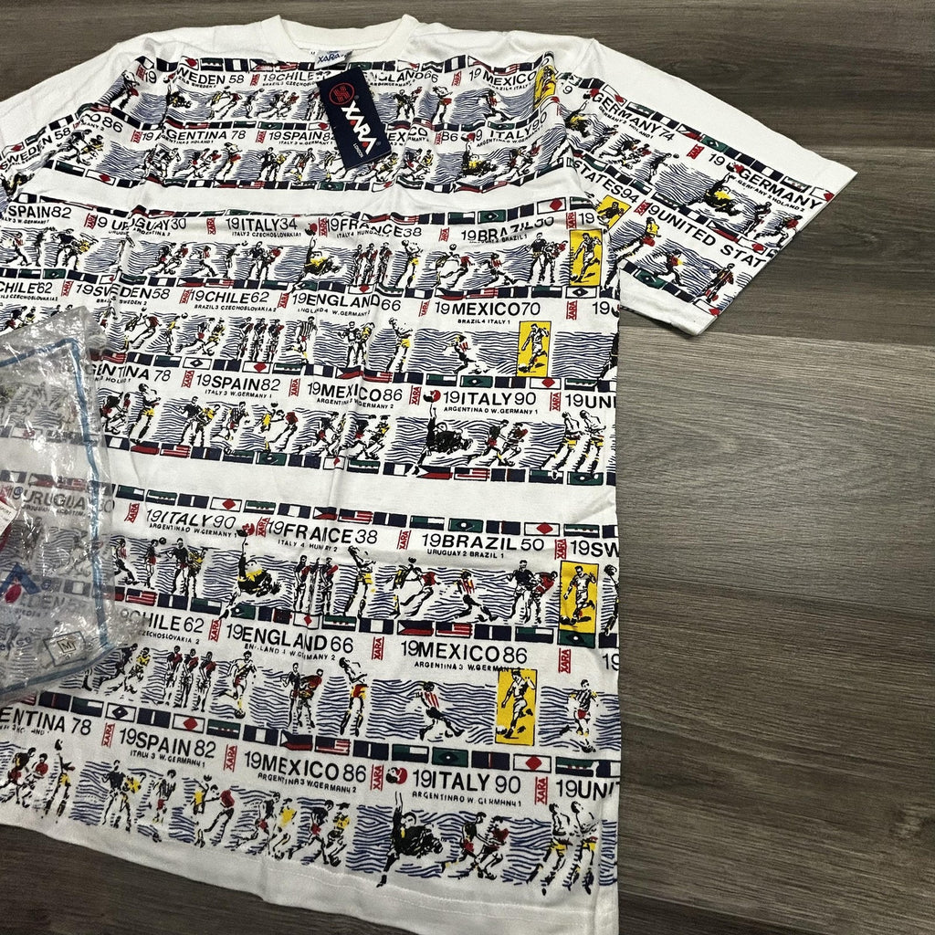 Vintage World Cup Shirt Mens Medium White Xara Soccer AOP Deadstock 90s Made USA