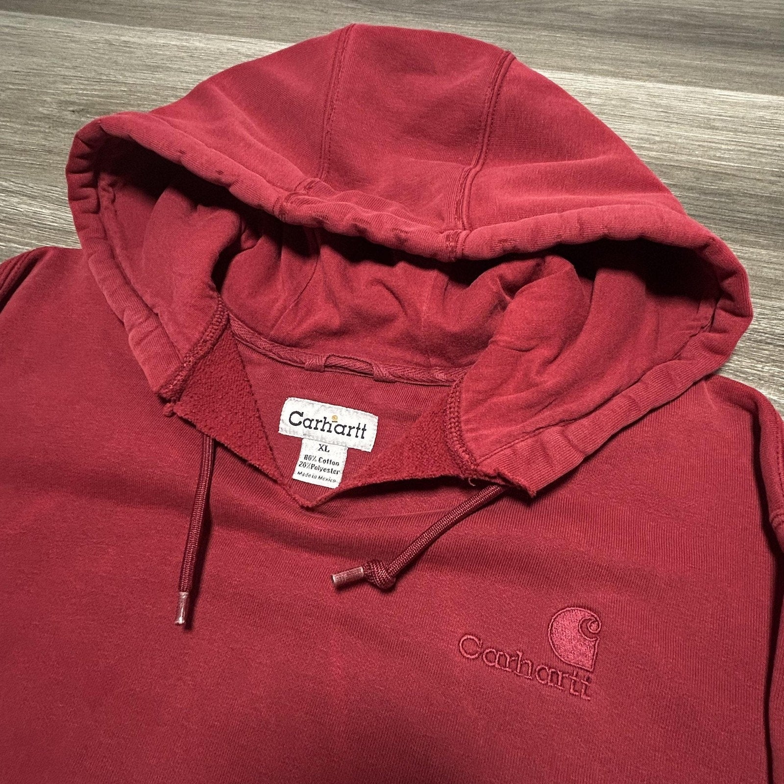 Vintage Carhartt Hoodie Mens XL Red Embroidered Logo Faded Skater K184 Y2K
