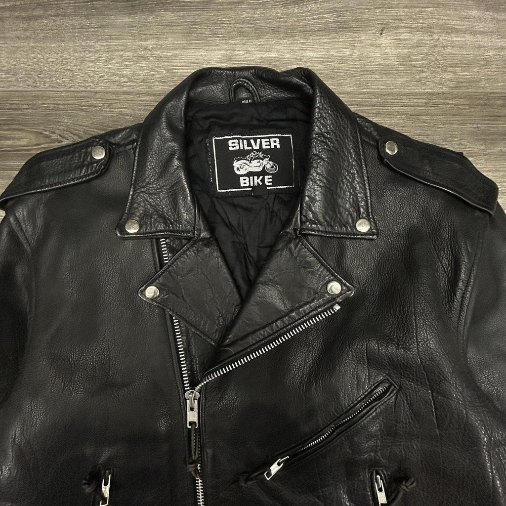 Vintage Leather Motorcycle Jacket Mens 44 Black Belted Zip Punk Grunge LA 90s