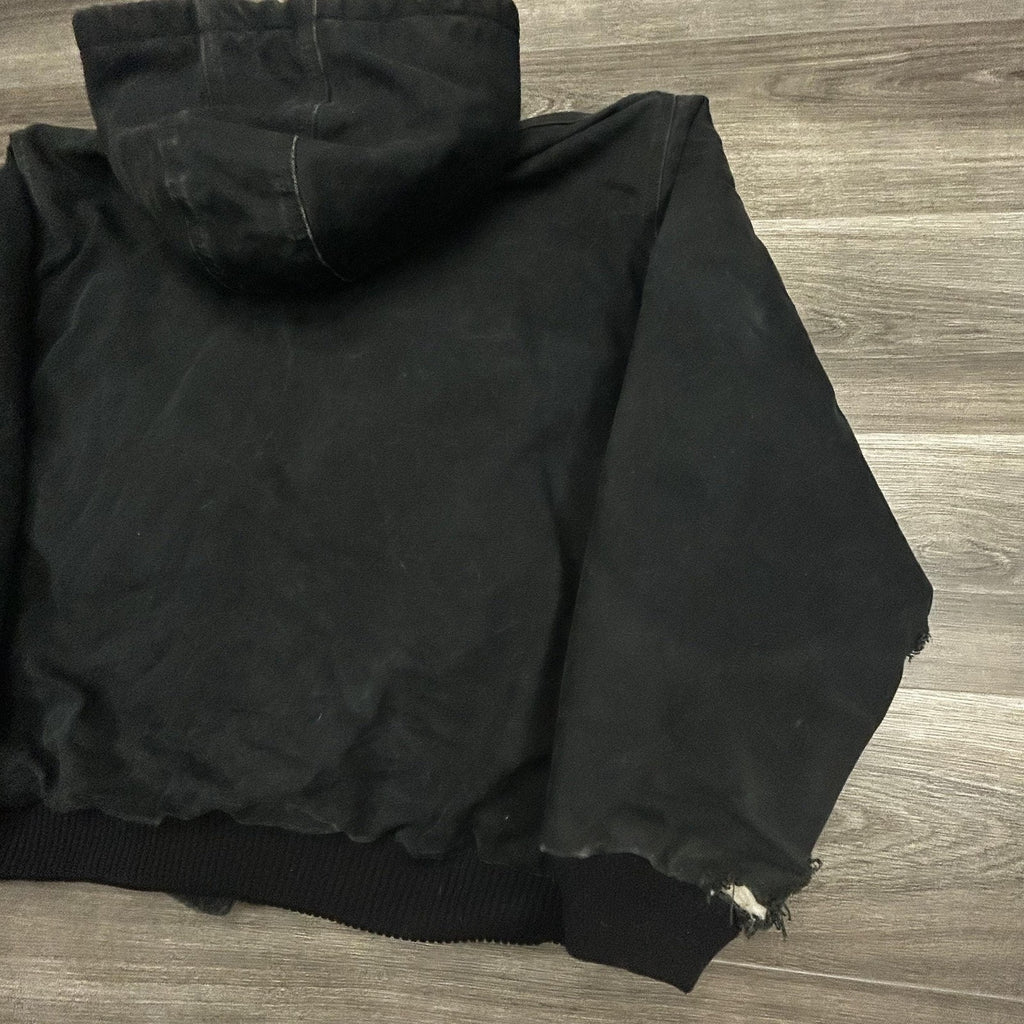 Vintage Carhartt Jacket Mens 2XL Black Hooded Canvas Bomber USA Workwear 90s