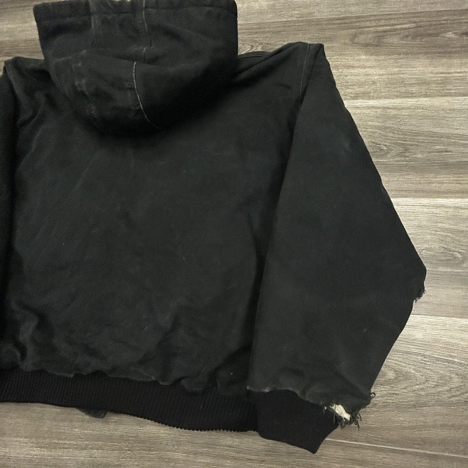 Vintage Carhartt Jacket Mens 2XL Black Hooded Canvas Bomber USA Workwear 90s
