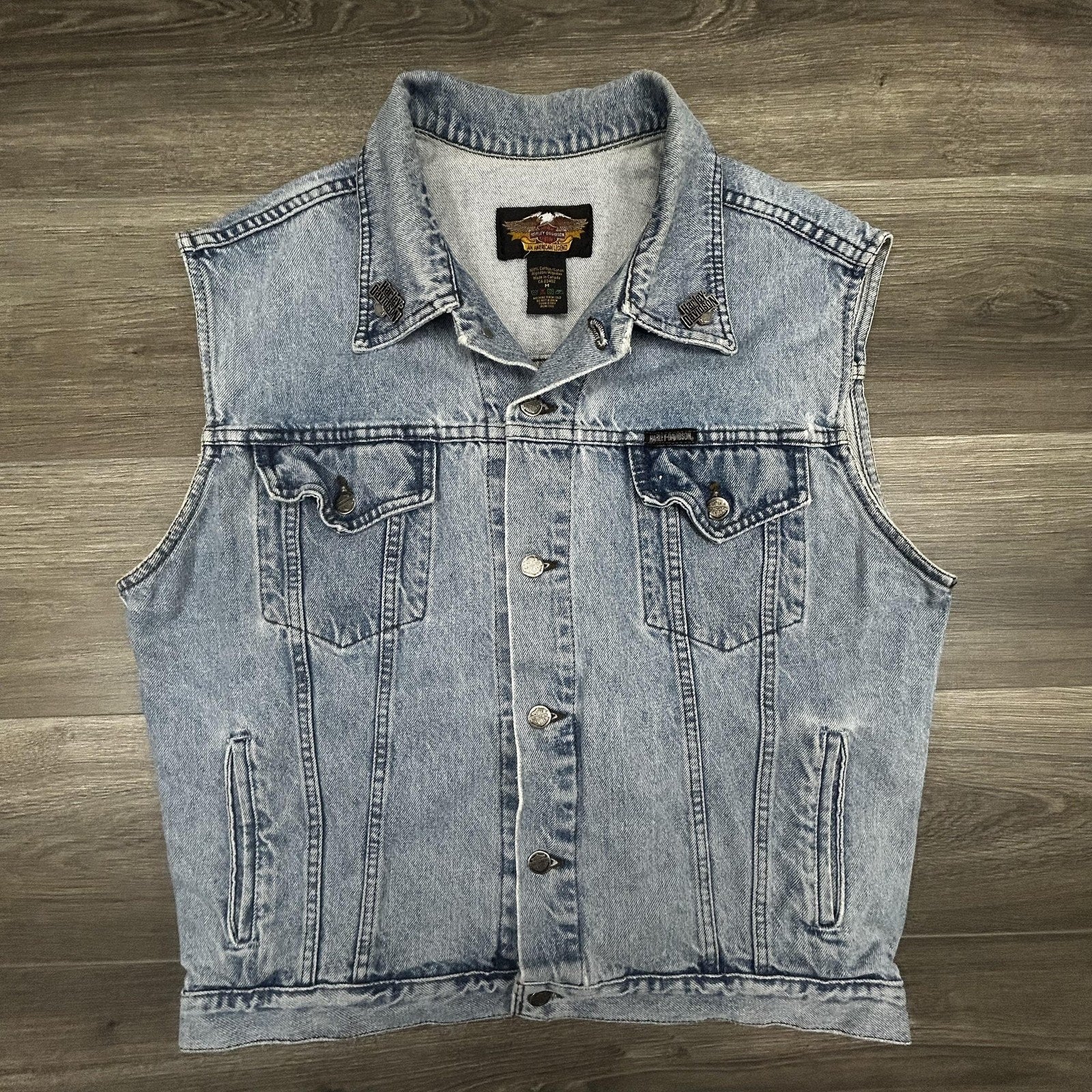 Vintage Harley-Davidson Vest Mens Medium Blue Denim Biker Patches Sturgis Y2K