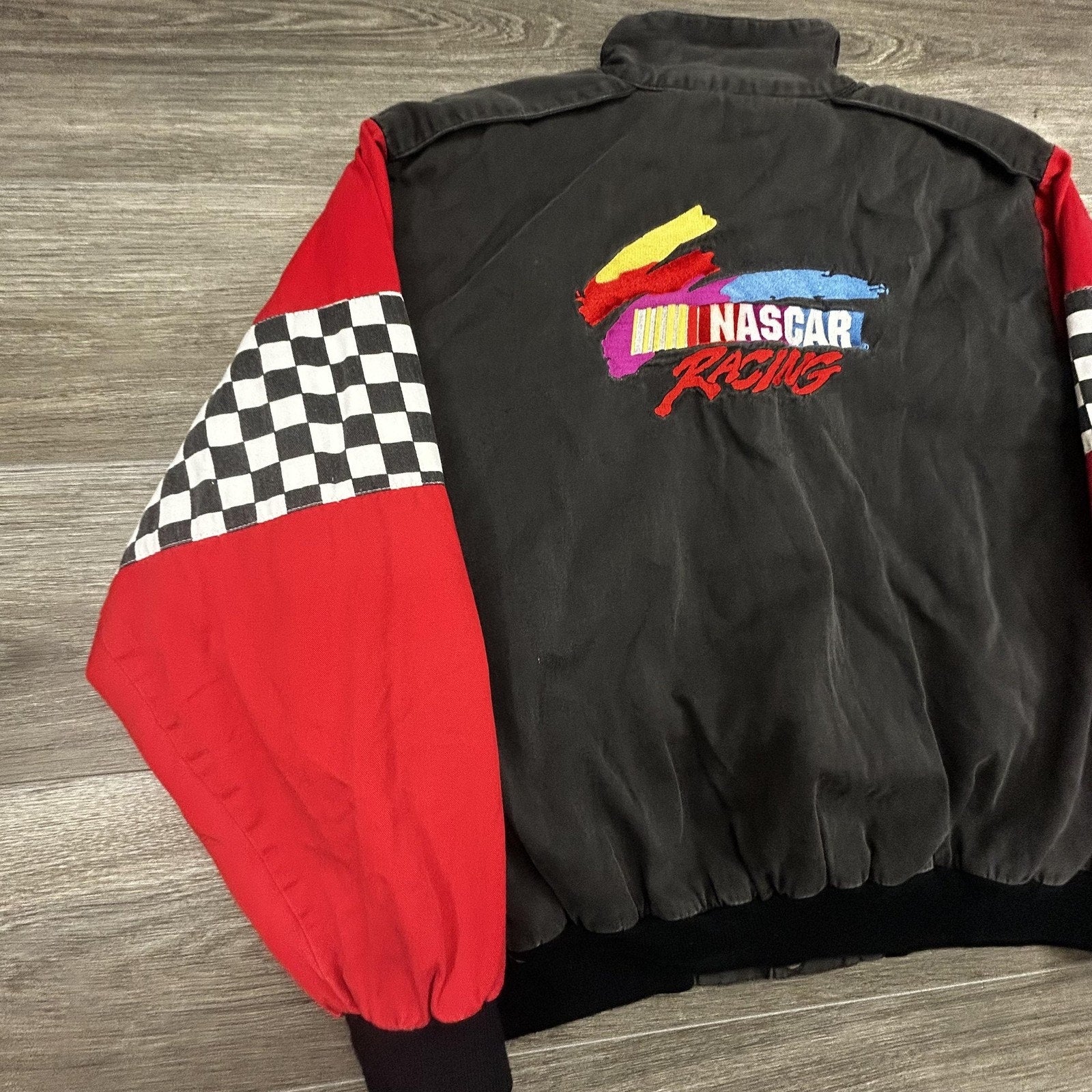 Vintage NASCAR Jacket Mens Large Multi Color Checkered Winston Cup Racing 90s
