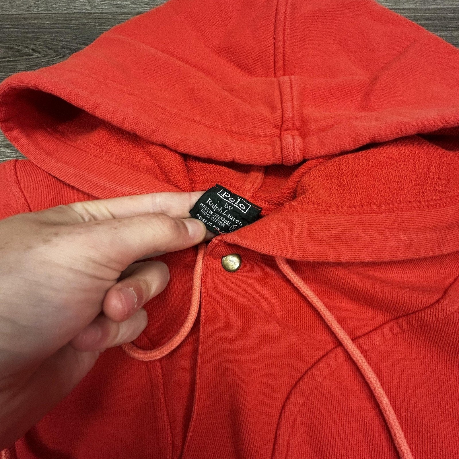 Vintage Polo Ralph Lauren Hoodie Mens M (Yth XL) Orange Henley Logo RARE 80s 90s