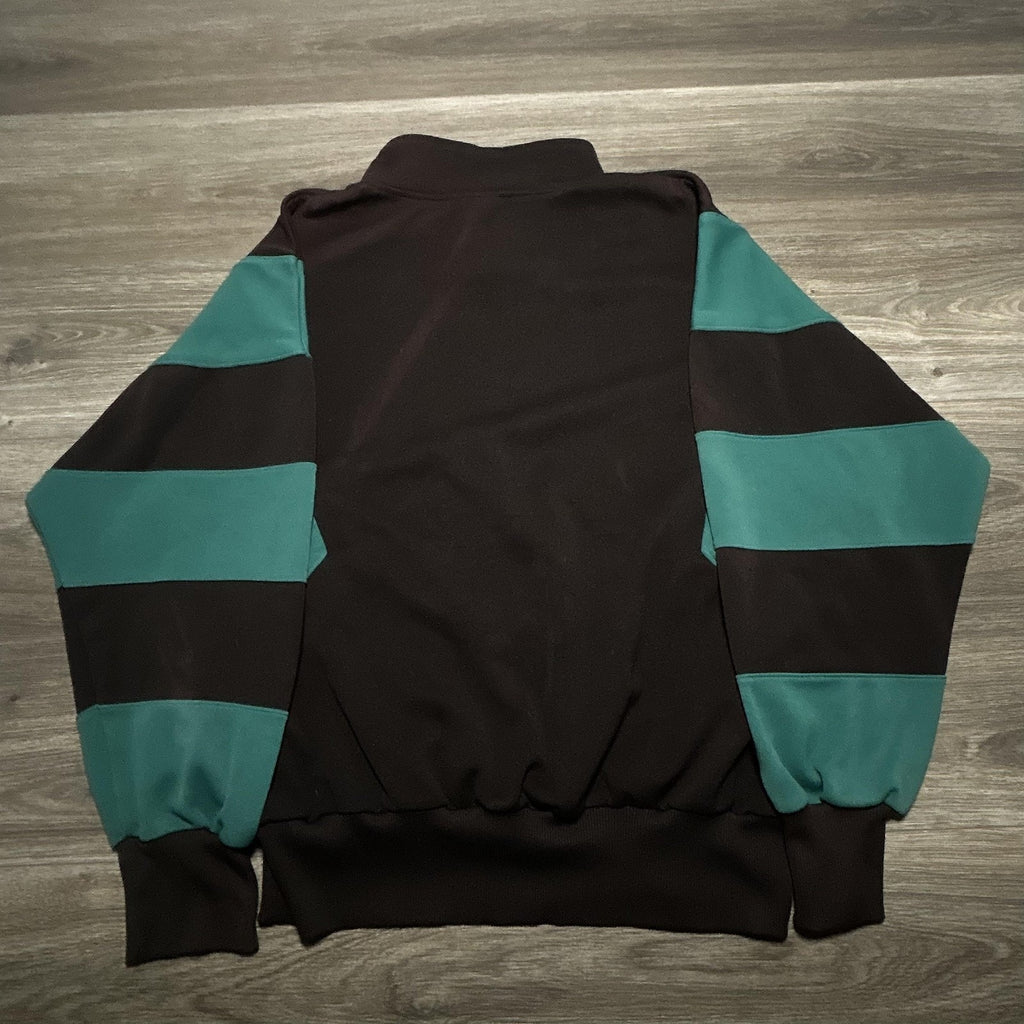 Vintage Adidas Sweatshirt Mens 2XL Black Teal 1/4 Zip Striped Center Logo 90s