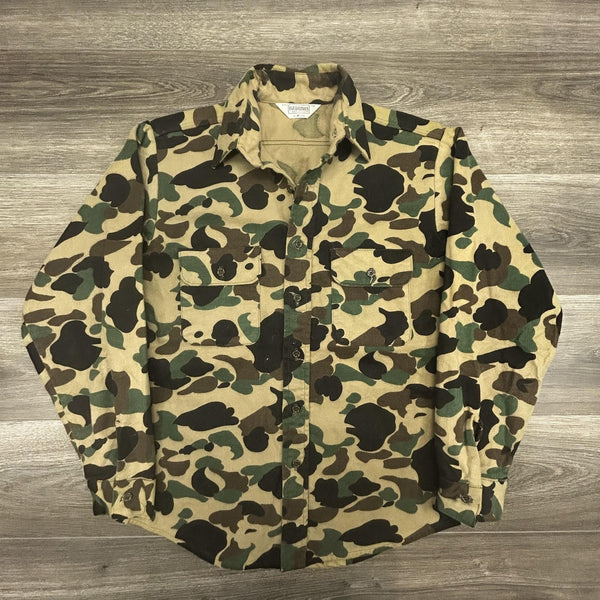 Vintage 70s Duck Camo Chamois Cloth Shirt Mens Medium Five Brothers Made in USA