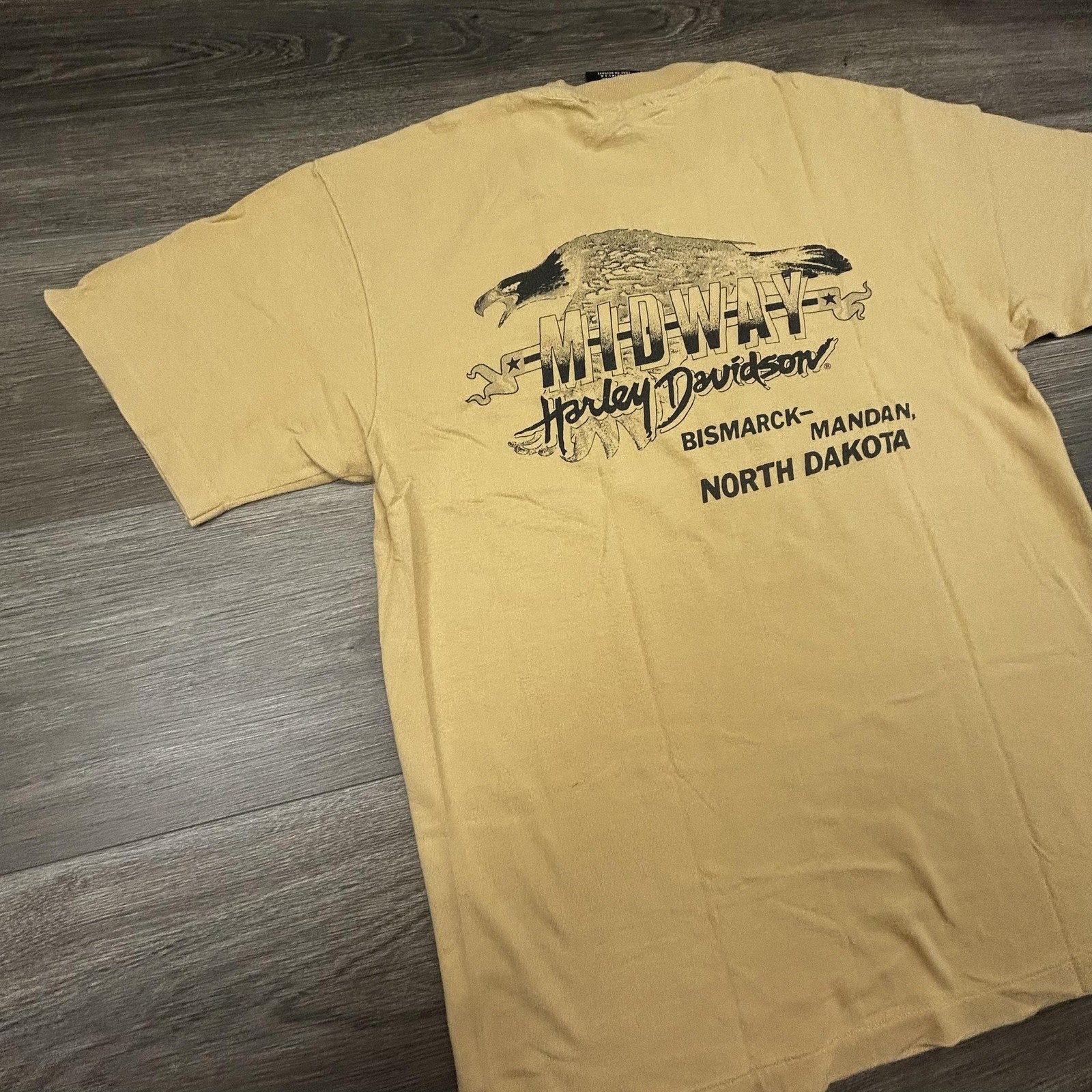 Vintage Harley Davidson Shirt Mens Medium Tan Eagle Single Stitch 1997 90s USA