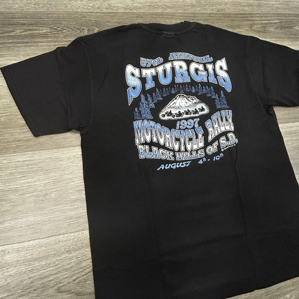 Vintage Sturgis Shirt Mens Large Black Single Stitch Eagle Motorcycle USA 1997