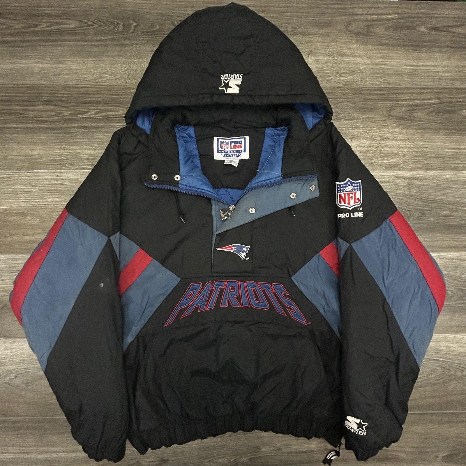 Vintage Starter New England Patriots Jacket Mens XL Black NFL Football 90s RARE
