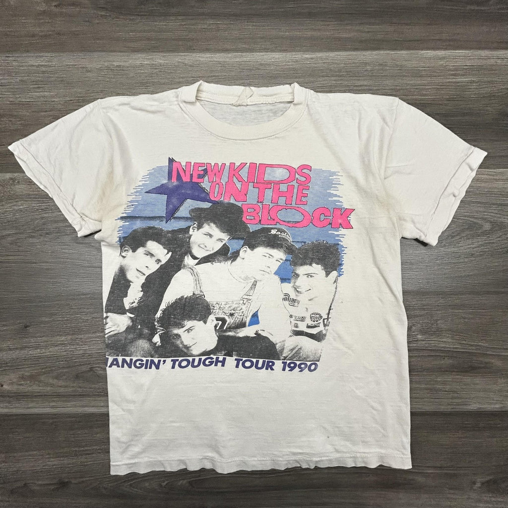 Vintage New Kids On The Block Shirt Mens Small White Hangin Tough Faded 90s USA