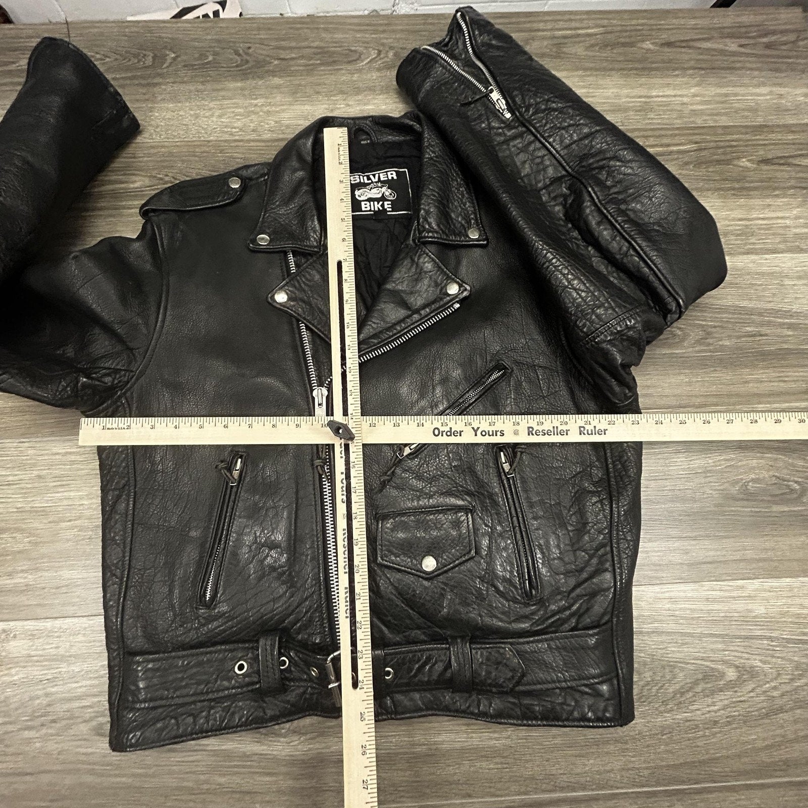 Vintage Leather Motorcycle Jacket Mens 44 Black Belted Zip Punk Grunge LA 90s