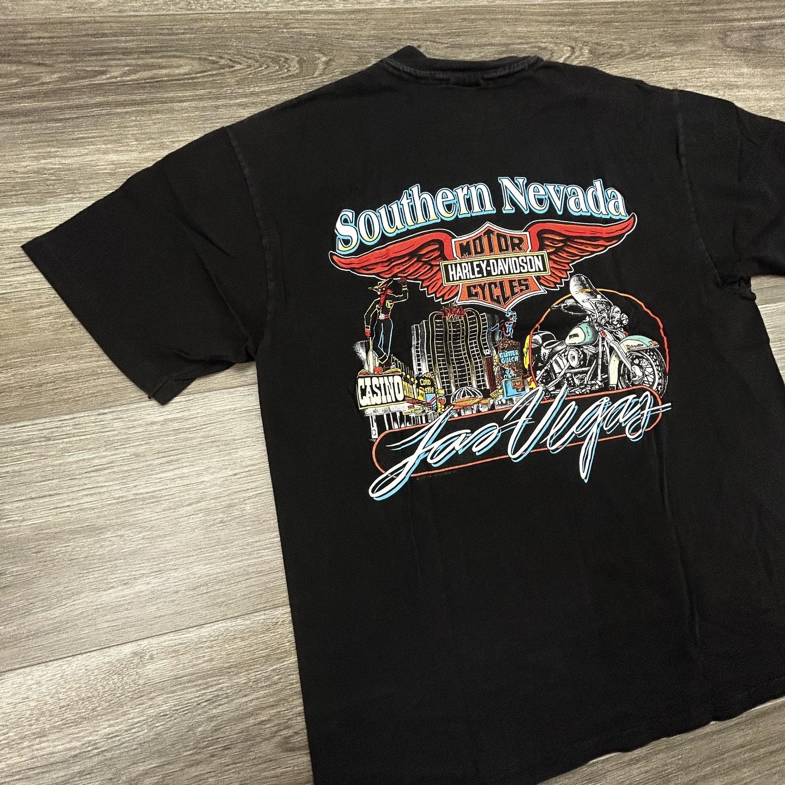 Vintage Harley Davidson Shirt Mens Large Black Flames Las Vegas 1998 90s USA
