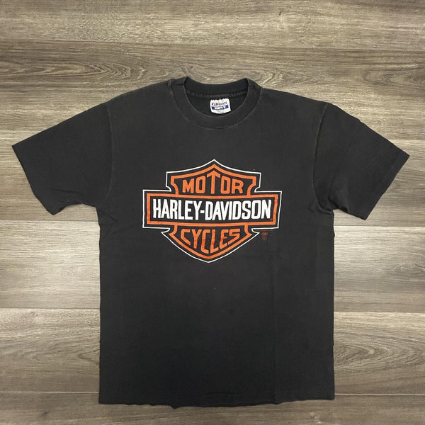 Vintage 80s Harley Davidson Shirt Mens Large Black Single Stitch Faded Made USA