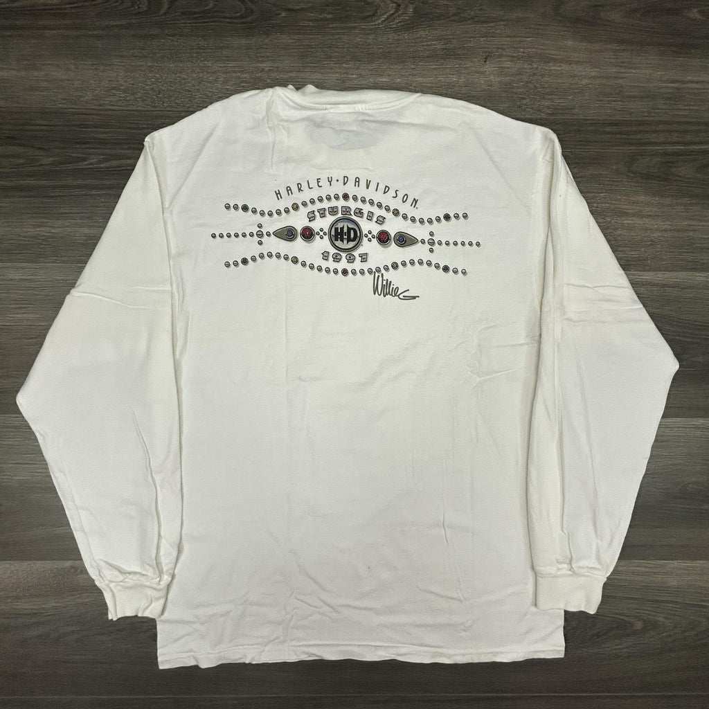 Vintage Harley Davidson Shirt Mens Large White Sturgis Willie G Long Sleeve 90s