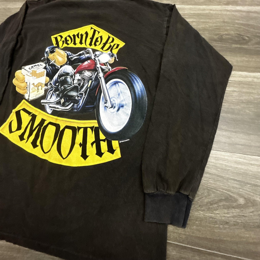 Vintage Camel Shirt Mens Large Black Camel Joe Biker Born To Be Smooth 1992 USA
