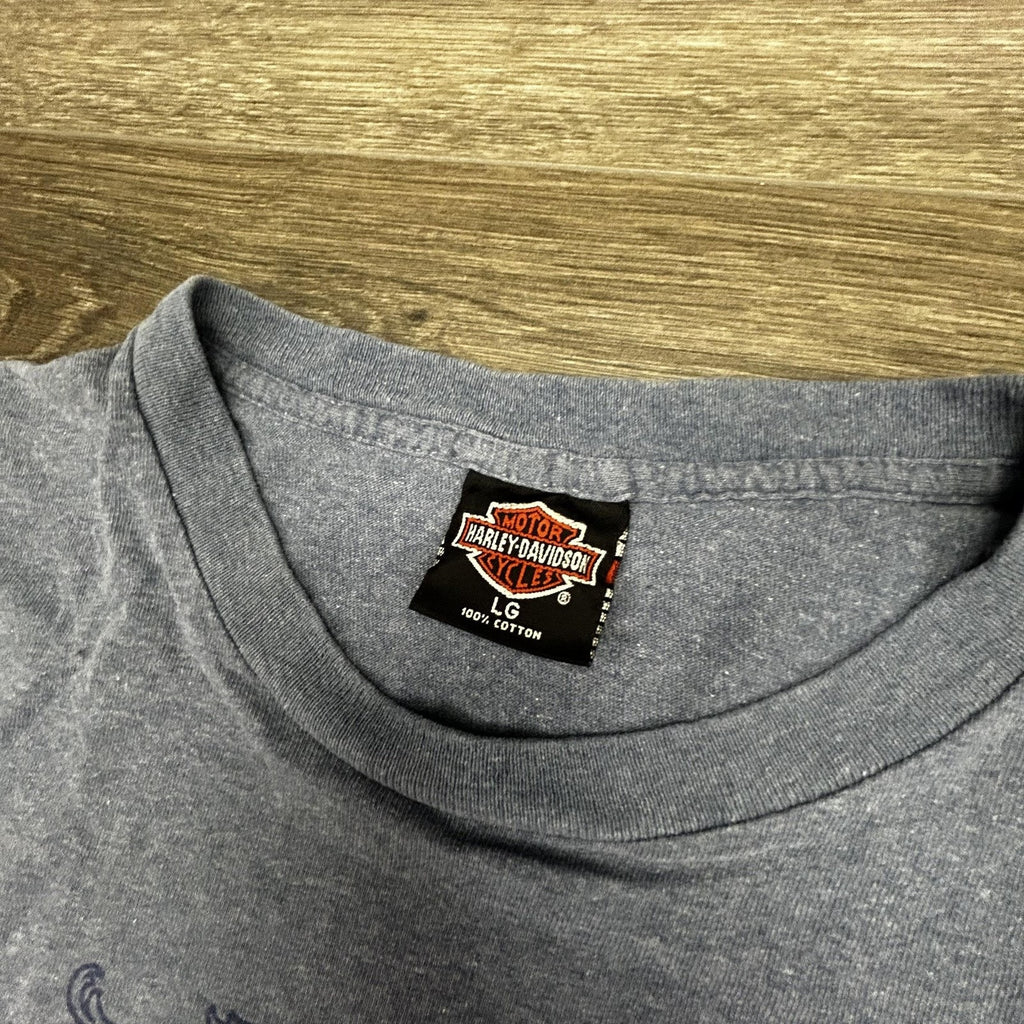 Vintage Harley Davidson Shirt Mens Large Blue Eagle Chrome SIngle Stitch 90s USA