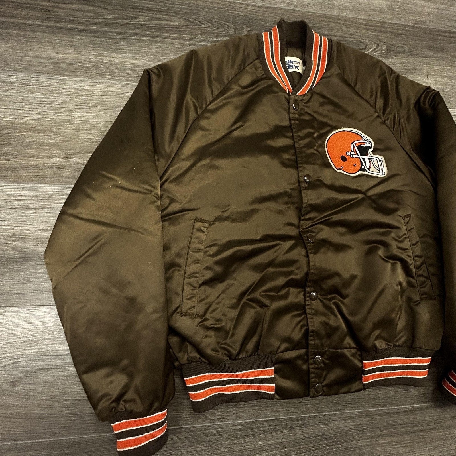 Vintage Cleveland Browns Satin Bomber Jacket Mens Small Brown Chalk Line 90s
