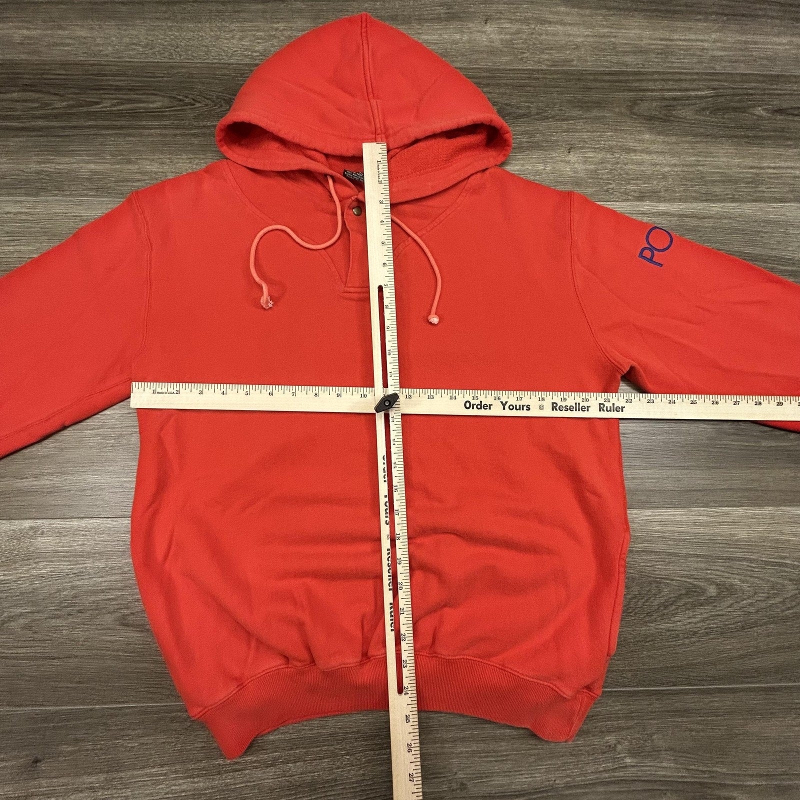 Vintage Polo Ralph Lauren Hoodie Mens M (Yth XL) Orange Henley Logo RARE 80s 90s