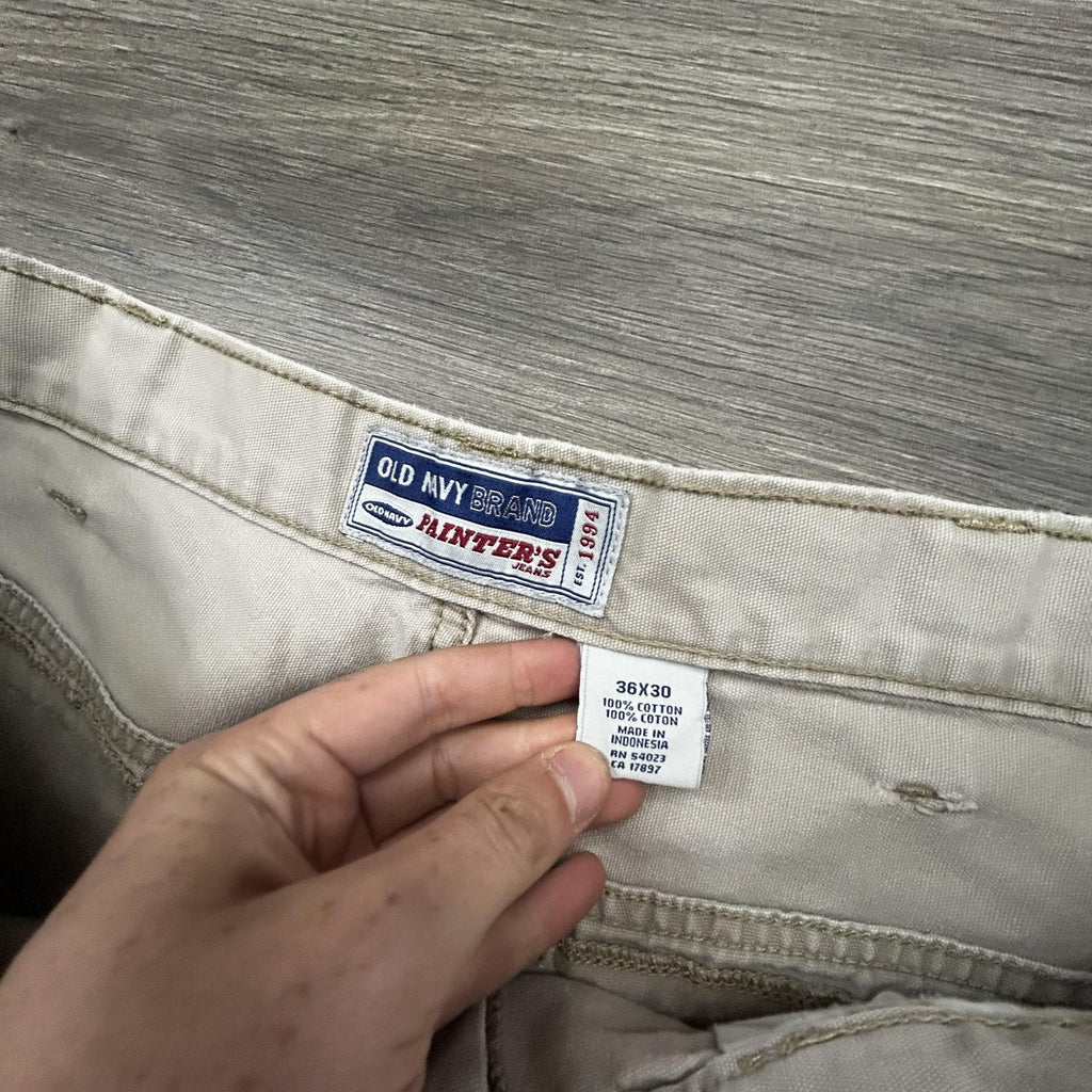 Vintage Old Navy Painter's Jeans Mens 36x30 Beige Relaxed Wide Leg Carpenter Y2K