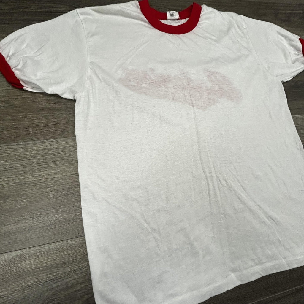 Vintage 80s Budweiser Ringer Shirt Mens Large White Red King Of Beers Logo USA