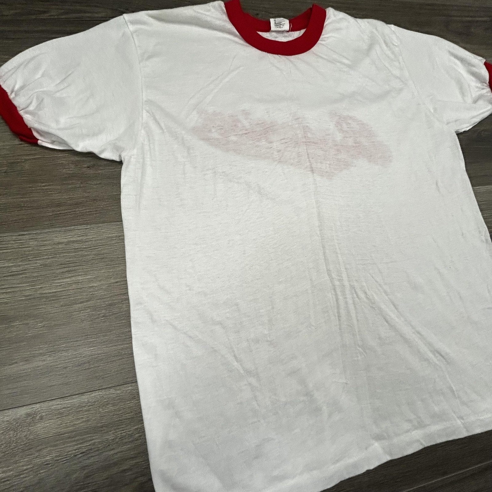 Vintage 80s Budweiser Ringer Shirt Mens Large White Red King Of Beers Logo USA