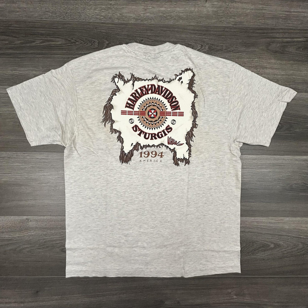 Vintage Harley Davidson Sturgis Shirt Mens Large Gray 1994 Native American 90s