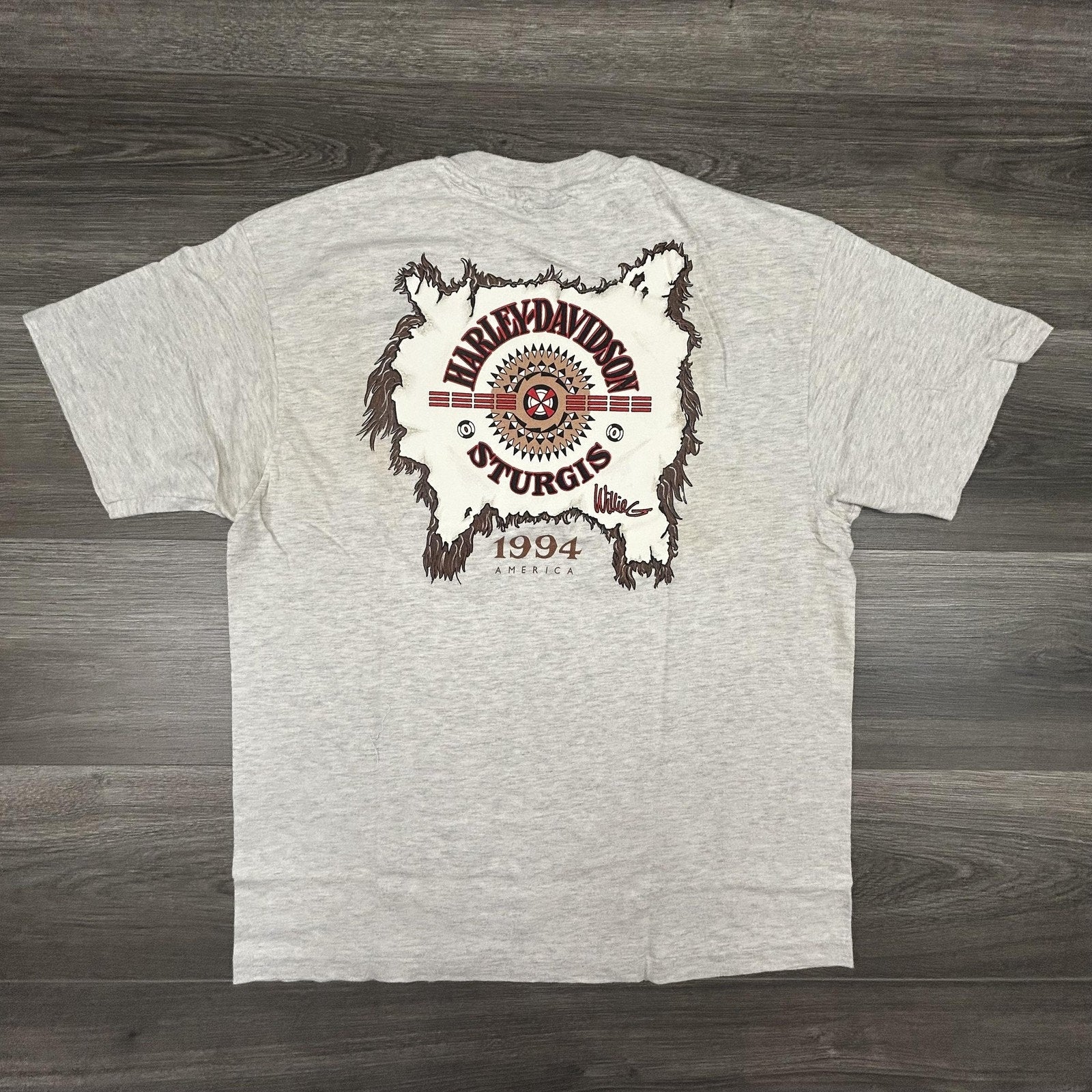 Vintage Harley Davidson Sturgis Shirt Mens Large Gray 1994 Native American 90s