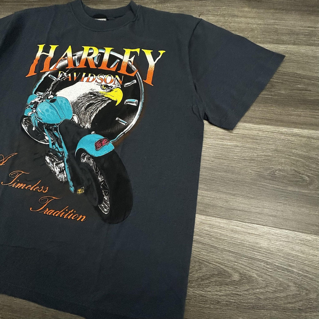 Vintage 80s Harley Davidson Shirt Mens Large Gray Eagle Motorcycle Single Stitch