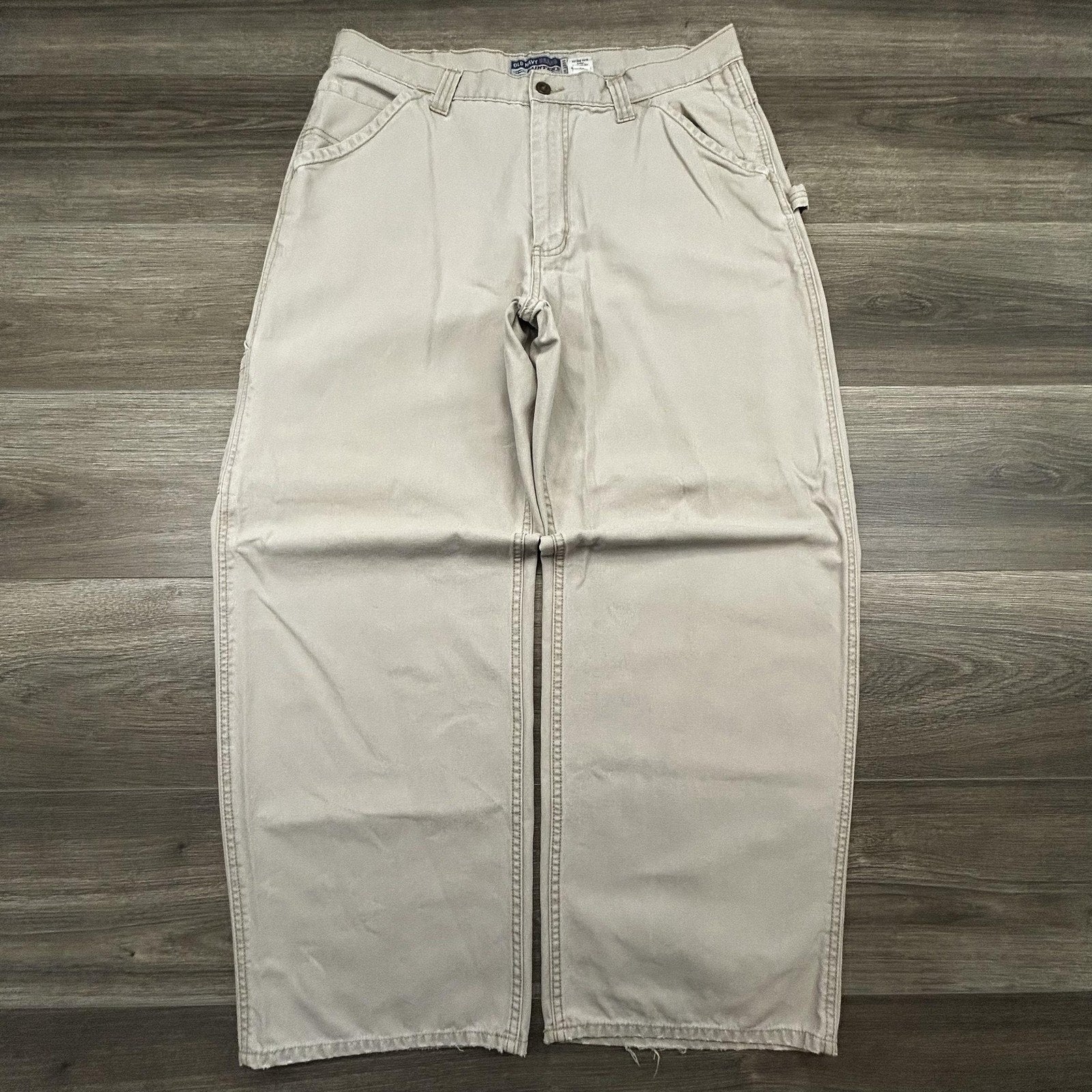 Vintage Old Navy Painter's Jeans Mens 36x30 Beige Relaxed Wide Leg Carpenter Y2K