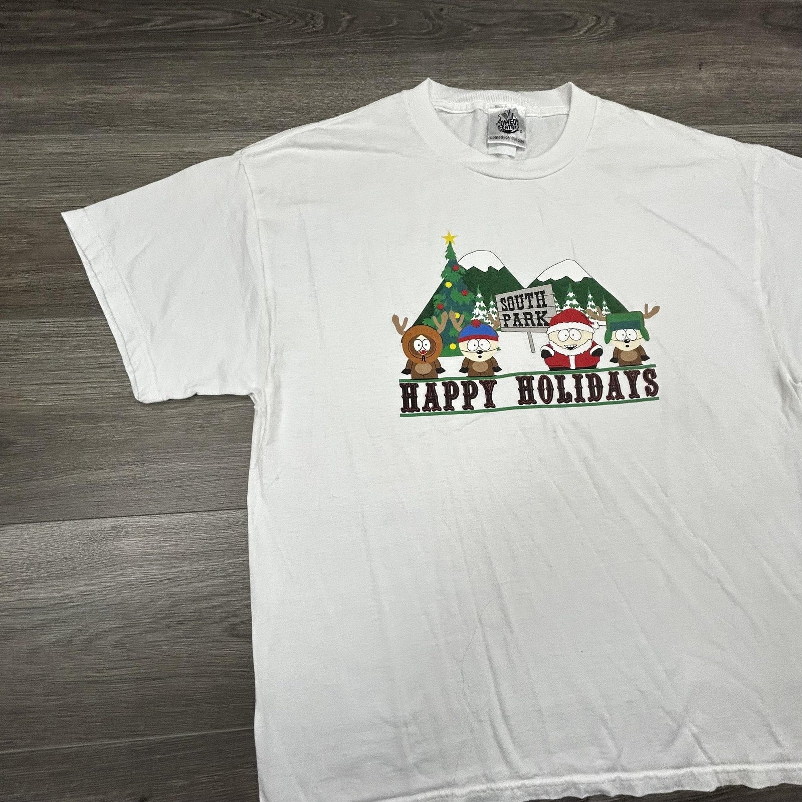 Vintage South Park Shirt Mens Large White Happy Holidays Cartman Christmas 2004