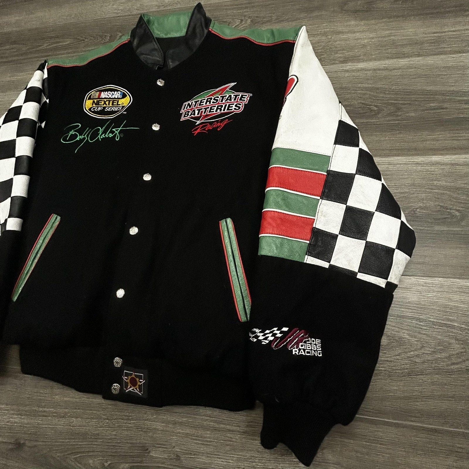 Vintage Nascar Wool Leather Bomber Jacket Mens Medium Bobby Labonte Reversible