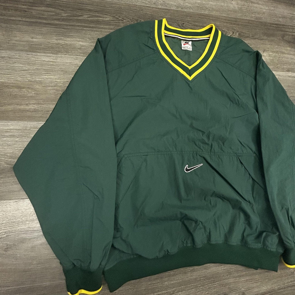Vintage Nike Pullover Jacket Mens Large Green Yellow Oregon Center Swoosh 90s