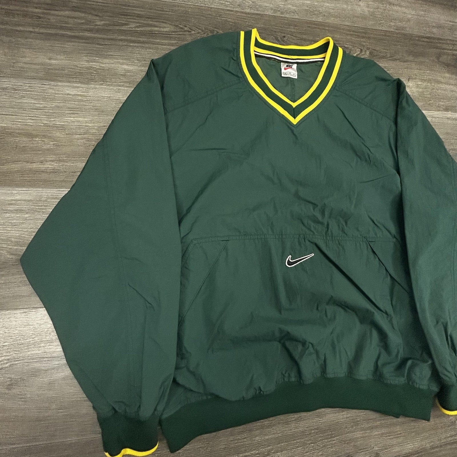 Vintage Nike Pullover Jacket Mens Large Green Yellow Oregon Center Swoosh 90s