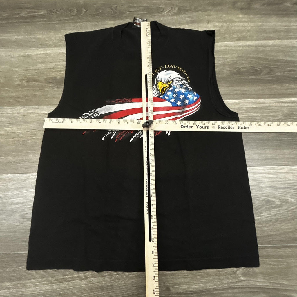 Vintage Harley Davidson Sleeveless Shirt Mens Large Black Eagle Made in USA 90s