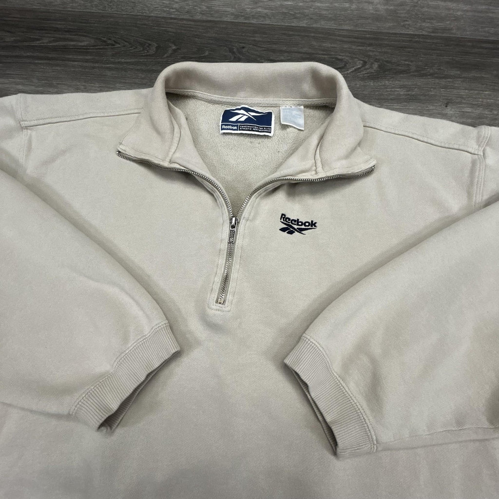 Vintage Reebok 1/4 Zip Pullover Sweatshirt Mens Large Beige Mock Neck 90s Jacket