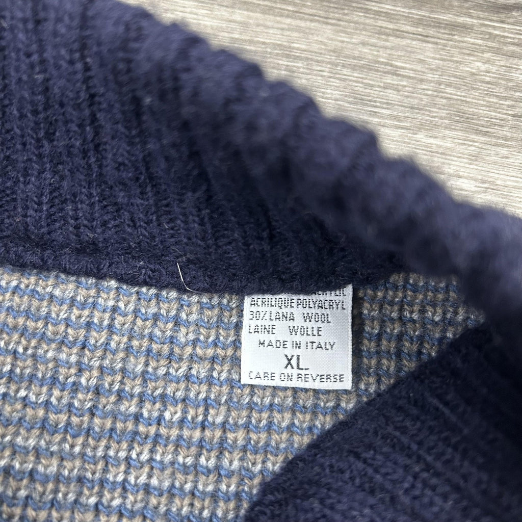 Vintage Sheep's Wool Sweater Mens Extra Large Navy Full Zip Made in Italy 90s